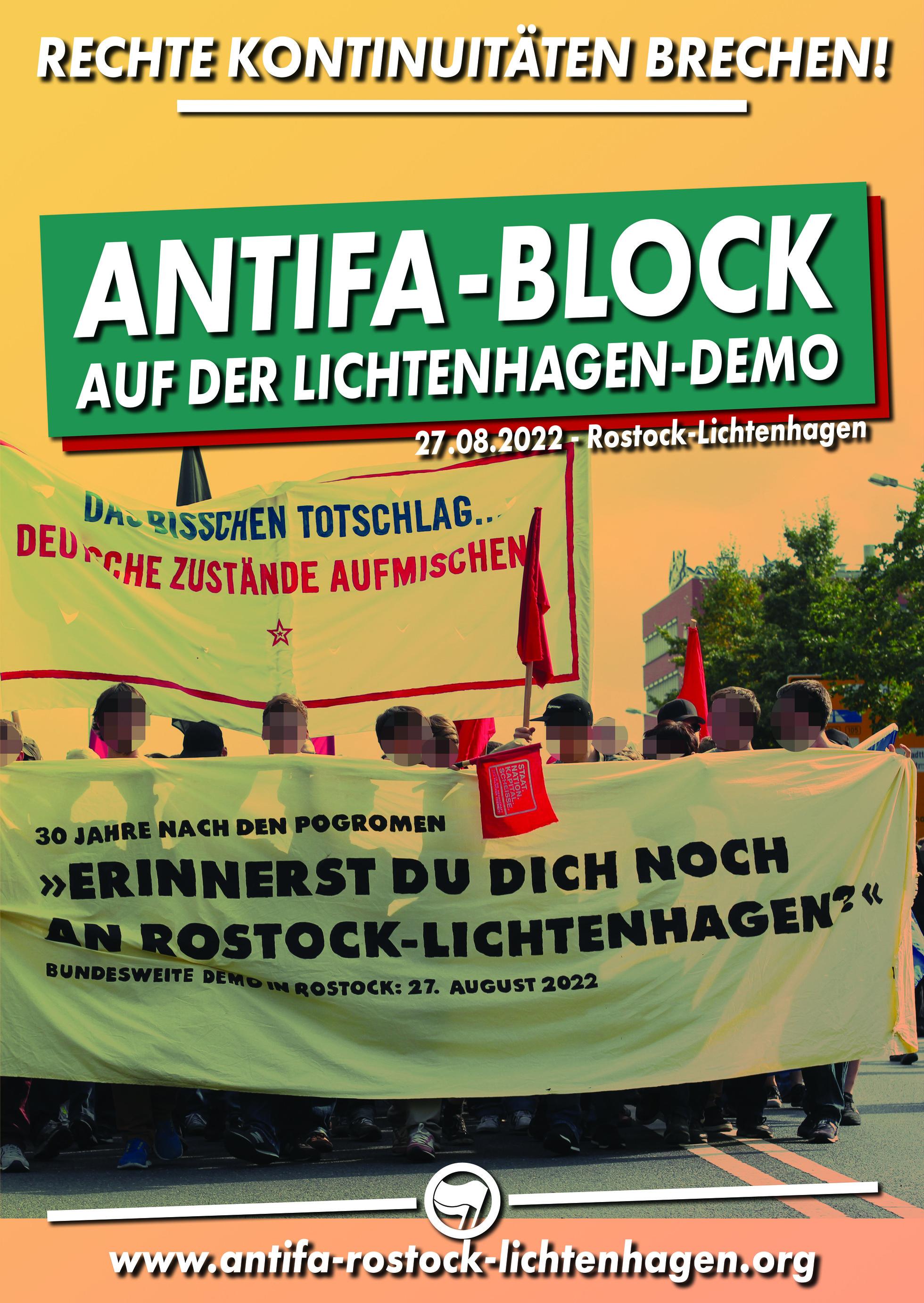 Join the Antifa block on the Lichtenhagen-Memorial-Demonstration in Rostock on 27. August 2022.
