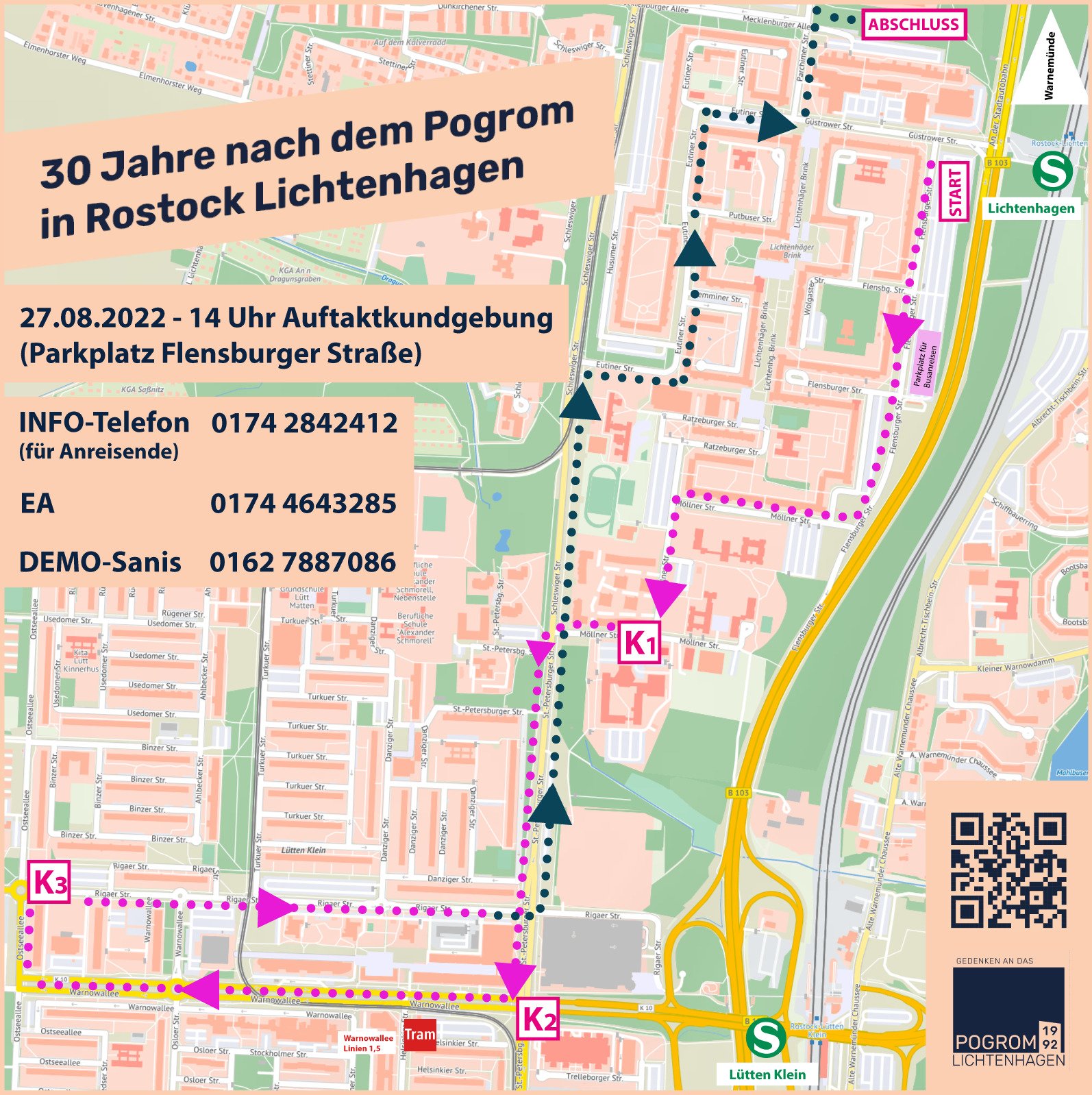 Route der Demonstration in Lichtenhagen